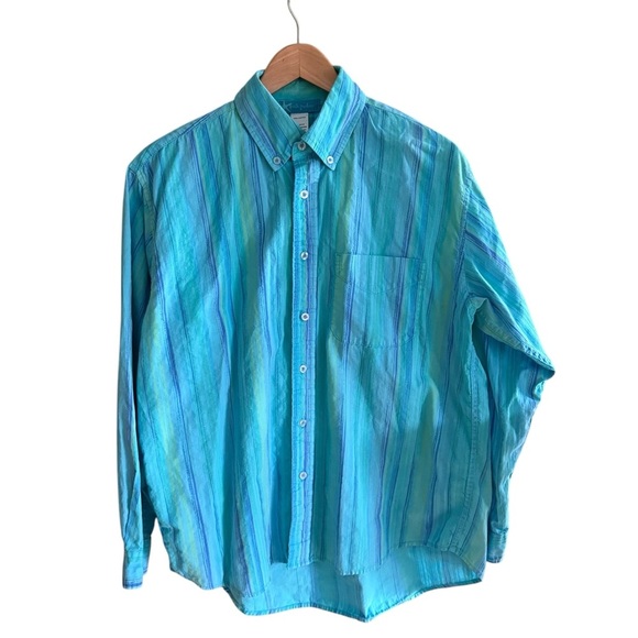 Fresh Produce Men's Size M Aqua Blue Striped Button-Down Shirt Beach Vacation - Picture 2 of 10